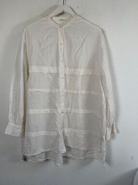 Runaway Bicycle White Textured Tiered Tunic Top Oversized Mandarin Collar Large